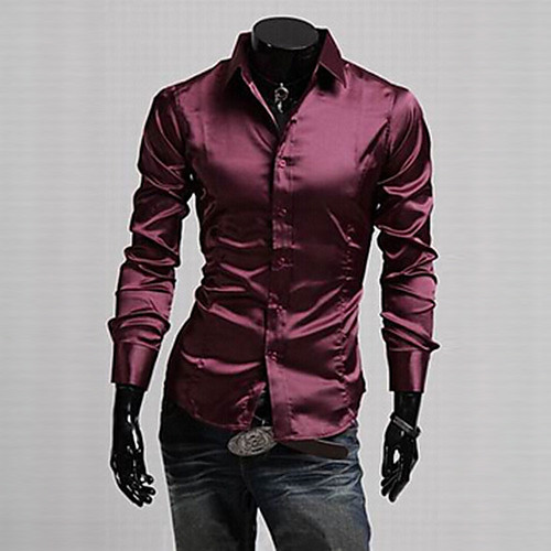 

Men's Shirt Solid Colored Plus Size Long Sleeve Daily Tops Business Black Purple Red