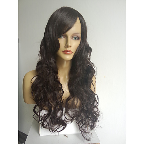 

Synthetic Wig Wavy Wavy Wig Dark Brown Synthetic Hair 28 inch Women's Black