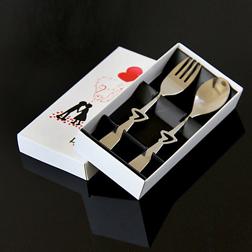 

Set of 2 Gift Box Love Heart Shaped Stainless Steel Fork Spoon Cultery Set 14.531 cm