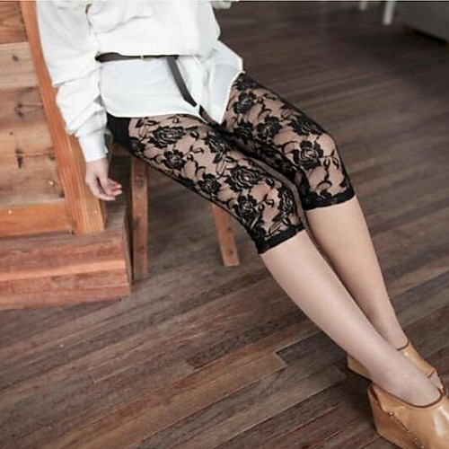 

Women's Lace Stitching Lace Legging Lace Mid Waist White Black One-Size / Skinny