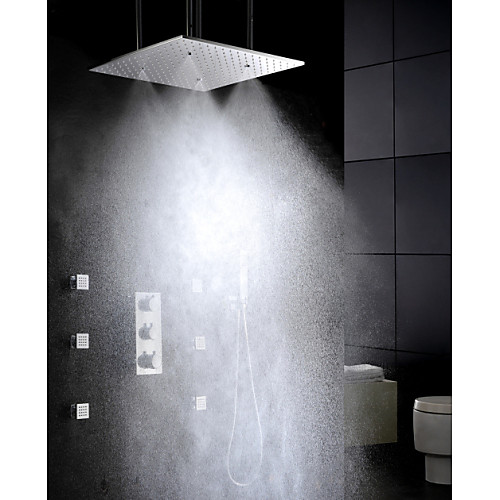 

Shower Faucet Set - Handshower Included Thermostatic Rain Shower Contemporary Chrome Wall Mounted Brass Valve Bath Shower Mixer Taps