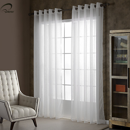 

Sheer Curtains Shades One Panels Bedroom Solid Colored Polyester Embossed