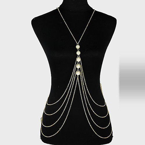 

Body Chain Ladies Unique Design Party Women's Body Jewelry For Party Imitation Pearl Alloy Gold