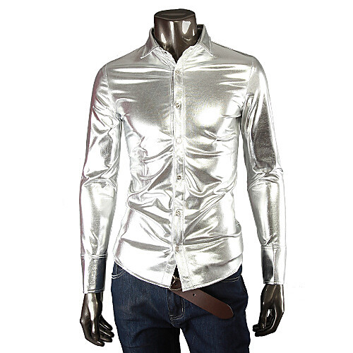 

Men's Shirt Solid Colored Plus Size Basic Long Sleeve Party Tops Luxury Black Gold Silver