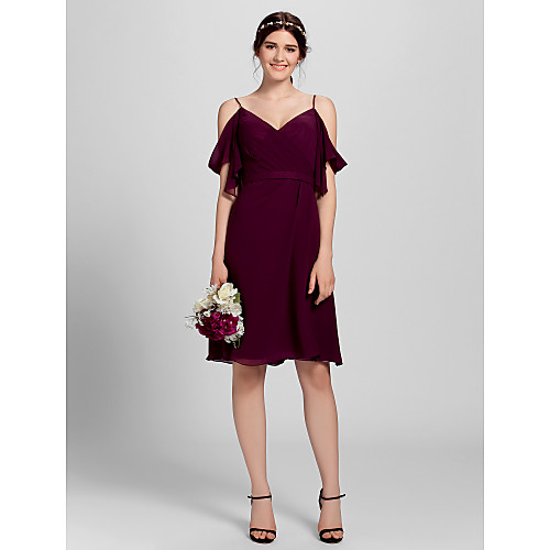 

A-Line Spaghetti Strap Knee Length Chiffon Bridesmaid Dress with Criss Cross / Open Back