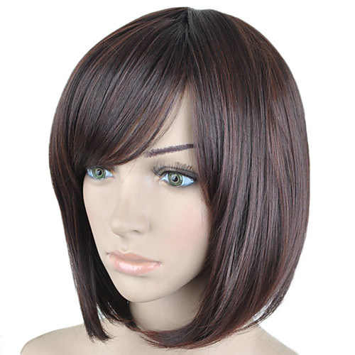 

Synthetic Wig Straight Straight Bob With Bangs Wig Short Brown Synthetic Hair Women's Side Part Brown hairjoy