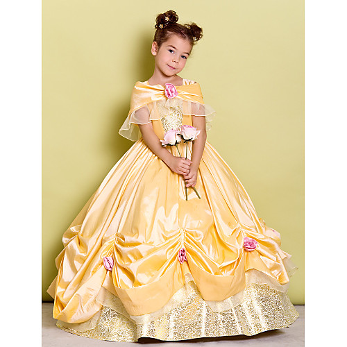 

Ball Gown Floor Length Pageant Flower Girl Dresses - Taffeta Sleeveless Off Shoulder with Bow(s) / Flower