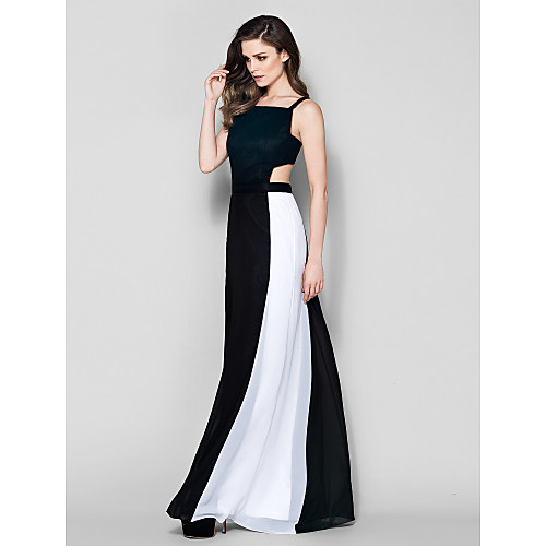 

Sheath / Column Color Block Formal Evening Dress Square Neck Sleeveless Floor Length Chiffon with Sash / Ribbon Pleats 2021
