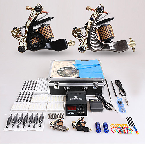 

DRAGONHAWK Professional Tattoo Kit Tattoo Machine - 2 pcs Tattoo Machines LCD power supply 2 cast iron machine liner & shader / Case Included