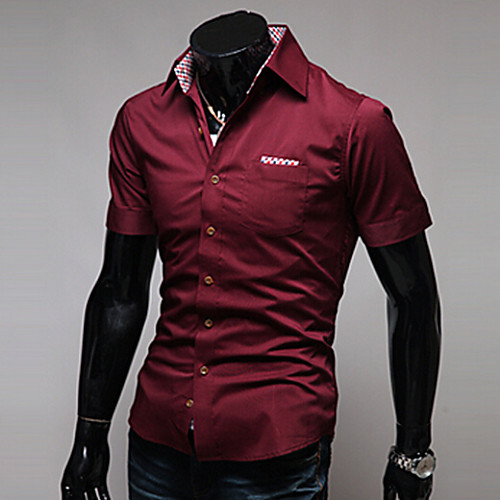 

Men's Shirt Solid Colored Basic Short Sleeve Daily Tops Wine White Black