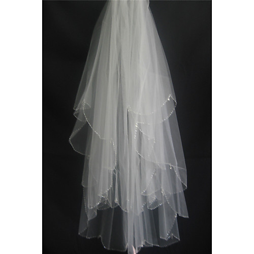 

Two-tier Beaded Edge Wedding Veil Fingertip Veils with Beading / Scattered Crystals Style Tulle / Classic