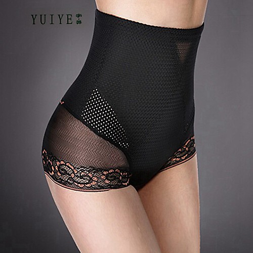 

Women's Lace Sexy Shaping Panty Solid Colored High Waist Black Beige M L