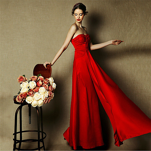 

Sheath / Column Formal Evening Dress Sweetheart Neckline Floor Length Satin with Lace 2021