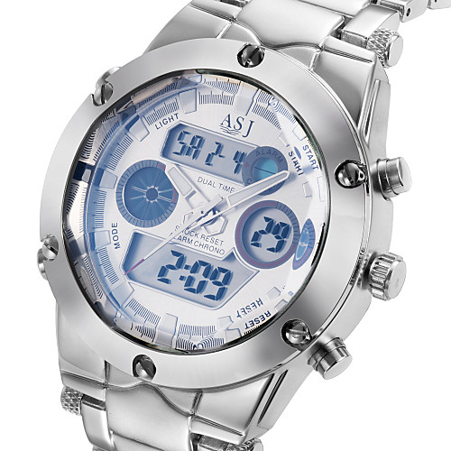 

ASJ Men's Sport Watch Wrist Watch Japanese Quartz Stainless Steel Silver 30 m Water Resistant / Waterproof Alarm Calendar / date / day Analog - Digital Luxury Gunmetal Watch - White Black Blue Two