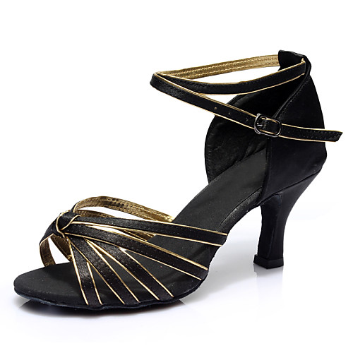 

Women's Dance Shoes Silk Latin Shoes Heel Cuban Heel Customizable Black / Gold / Red / Black / Fuchsia / Performance / Leather