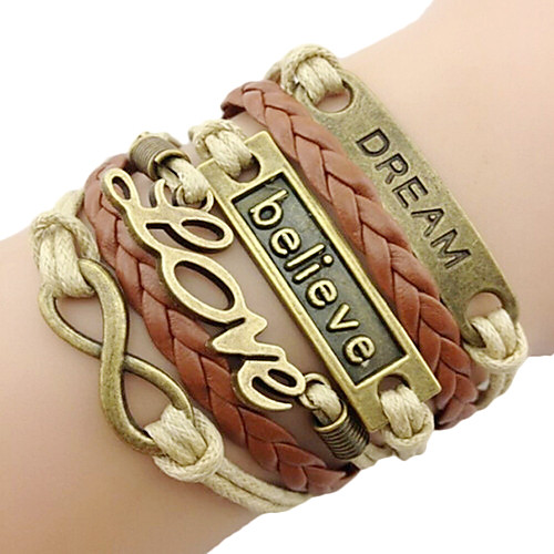 

Charm Bracelet Leather Bracelet Layered Plaited Wrap woven Love Infinity Friendship Ladies Personalized Vintage Basic European Leather Bracelet Jewelry Brown For Christmas Gifts Daily Casual Sports