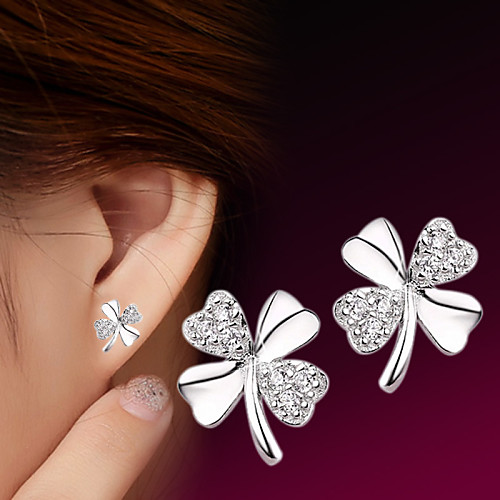 

Women's Cubic Zirconia Stud Earrings Fashion Flower Clover Ladies Simple Style Fashion Sterling Silver Silver Earrings Jewelry Silver For Wedding Party Daily Casual Sports 1 Pair