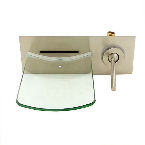

Bathroom Sink Faucet-Waterfall / Nickel Brushed / Wall Mounted / Single Handle One Hole / Brass-Bathroom Faucet