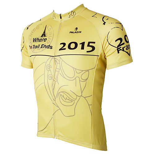 

ILPALADINO Men's Short Sleeve Cycling Jersey Polyester Yellow Green White Cartoon Bike Jersey Top Breathable Quick Dry Ultraviolet Resistant Sports Clothing Apparel / Stretchy / Back Pocket