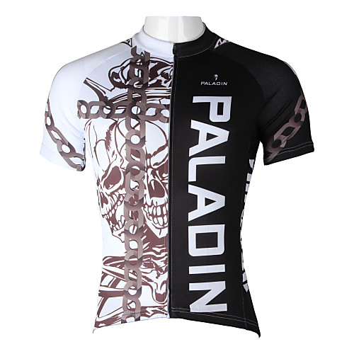 

ILPALADINO Men's Short Sleeve Cycling Jersey Polyester Black Skull Bike Jersey Top Breathable Quick Dry Ultraviolet Resistant Sports Clothing Apparel / Stretchy / Back Pocket
