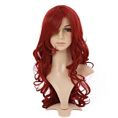 

Cosplay Costume Wig Synthetic Wig Cosplay Wig Curly Deep Wave Deep Wave Asymmetrical Wig Long Fuxia Synthetic Hair Women's Natural Hairline Red