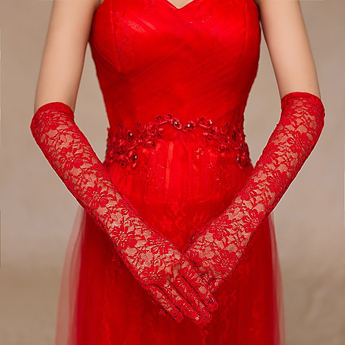 

Lace / Cotton Wrist Length / Elbow Length Glove Charm / Stylish / Bridal Gloves With Embroidery / Solid