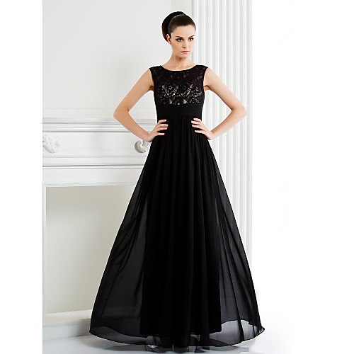 

A-Line Mother of the Bride Dress Scoop Neck Floor Length Chiffon Lace Sleeveless with Lace 2021