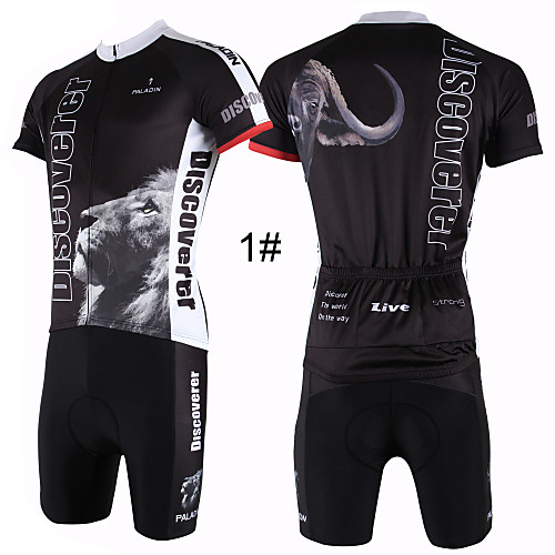 

ILPALADINO Men's Short Sleeve Cycling Jersey with Shorts 4# 5# 6# Animal Lion Bike Shorts Jersey Clothing Suit Breathable Quick Dry Ultraviolet Resistant Back Pocket Sports Animal Mountain Bike MTB