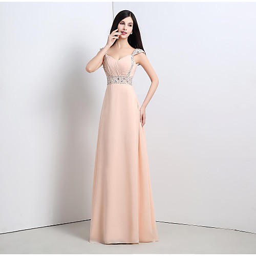 

A-Line Formal Evening Dress Straps Floor Length Chiffon with 2021