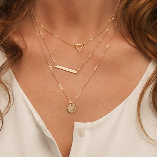 

Women's Layered Necklace Hollow Out Ladies Simple Style Alloy Gold Silver Necklace Jewelry For
