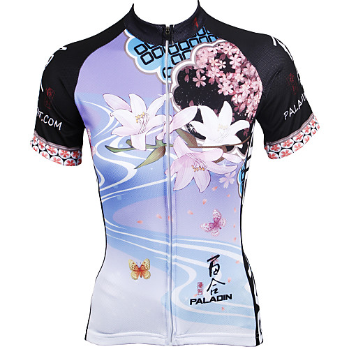 

ILPALADINO Women's Short Sleeve Cycling Jersey Polyester Rainbow Purple Floral Botanical Bike Jersey Top Mountain Bike MTB Road Bike Cycling Breathable Quick Dry Ultraviolet Resistant Sports Clothing