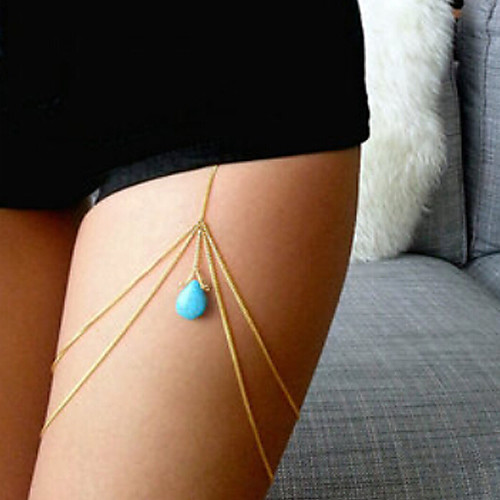 

Belly Body Chain Body Chain Unique Design Tassel Double-layer Women's Body Jewelry For Christmas Gifts Daily Turquoise Turquoise Alloy Gold / Leg Chain