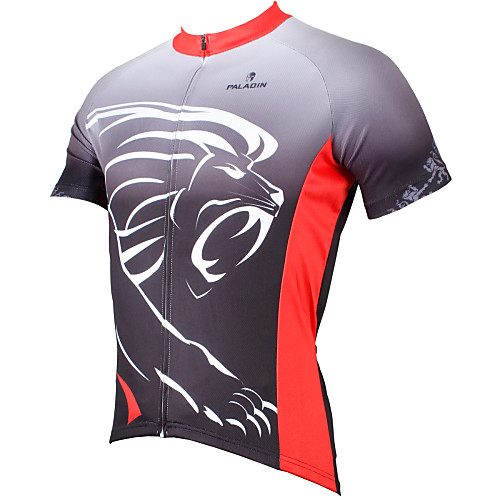 

ILPALADINO Men's Short Sleeve Cycling Jersey Polyester Grey Animal Lion Bike Jersey Top Mountain Bike MTB Road Bike Cycling Breathable Quick Dry Ultraviolet Resistant Sports Clothing Apparel