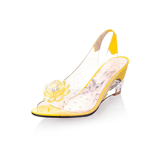 

Women's Sandals Wedge Sandals Wedge Heels Clear / Transparent / PVC Spring / Summer Wedge Heel Peep Toe Light Soles Rubber White / Black / Yellow