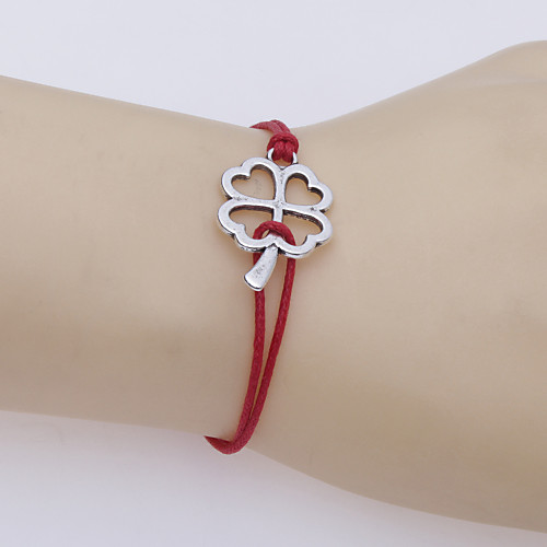 

Women's Leather Bracelet Love Clover Ladies Unique Design Fashion Silver Plated Bracelet Jewelry Red / Blue For Party Daily Casual