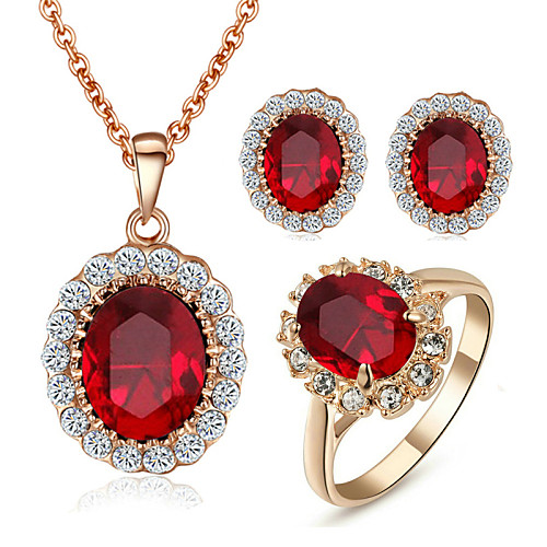 

Women's Crystal Synthetic Diamond Jewelry Set Solitaire Oval Cut Circle Ladies Birthstones Crystal Cubic Zirconia Imitation Diamond Earrings Jewelry Red For Wedding Party Daily Casual / Rings