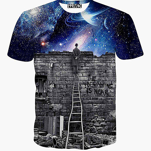

Men's T shirt Galaxy Graphic Print Short Sleeve Daily Tops Royal Blue