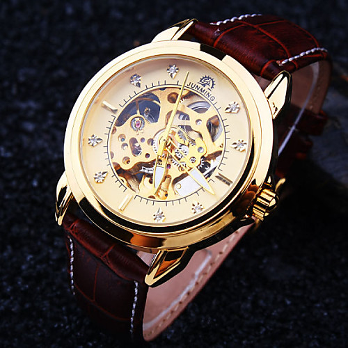 

Men's Wrist Watch Mechanical Watch Automatic self-winding Leather Brown 30 m Water Resistant / Waterproof Hollow Engraving Analog Luxury - Black / Coffee Brown / White Brown / Gold / Stainless Steel