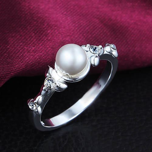 

925 Silver Plated Party/Daily Elegant Pearl/Rhinestone Statement Rings 1pc