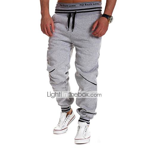 

Men's Active Cotton Sport Casual Sports Loose Active Slim Pants Striped Solid Colored Full Length White Black Navy Blue / Work / Weekend