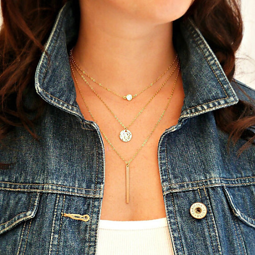 

Women's Layered Necklace Layered Ladies Personalized Fashion Multi Layer Alloy Screen Color Necklace Jewelry For