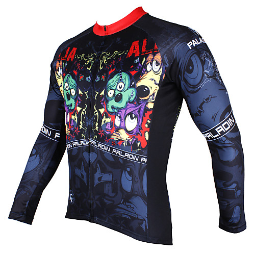 

ILPALADINO Men's Long Sleeve Cycling Jersey Winter Polyester Black Cartoon Bike Jersey Top Mountain Bike MTB Road Bike Cycling Breathable Quick Dry Ultraviolet Resistant Sports Clothing Apparel