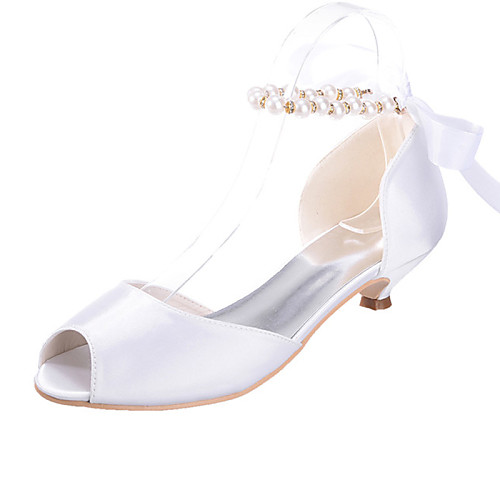 

Women's Low Heel Wedding Satin Summer White Blue Champagne / EU42