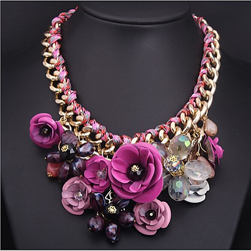 

Women's Pendant Necklace Statement Necklace Flower Flower Ladies Colorful Color Synthetic Gemstones Resin Gold Plated Purple Green Red Blue Pink Necklace Jewelry For Party