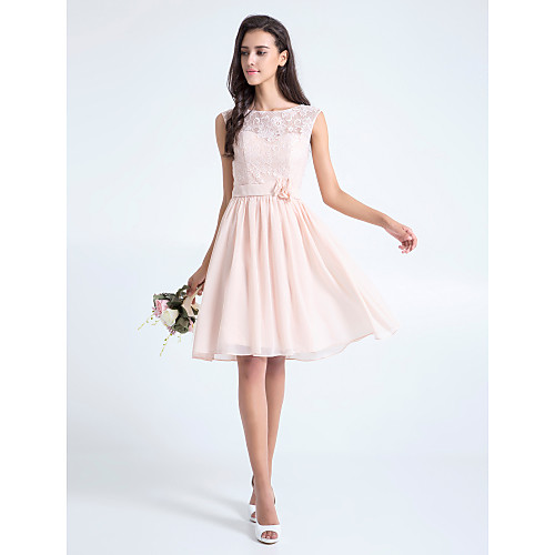 

A-Line Scoop Neck Knee Length Lace Bodice Bridesmaid Dress with Lace / Sash / Ribbon / Flower