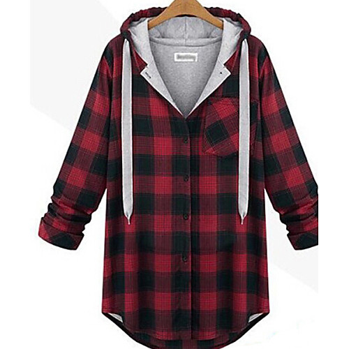 

Women's Hoodie Jacket Check Print Daily Hoodies Sweatshirts Wine Light gray