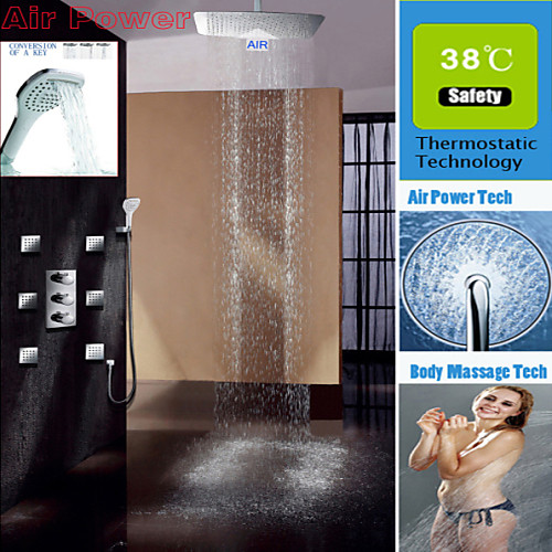 

Shower Faucet Set - Handshower Included Thermostatic Rain Shower Contemporary Chrome Wall Mounted Brass Valve Bath Shower Mixer Taps / Three Handles Five Holes