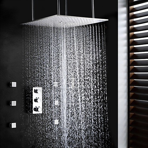 

Shower Faucet Set - Handshower Included Thermostatic Rain Shower Contemporary Chrome Brass Valve Bath Shower Mixer Taps / Three Handles Five Holes