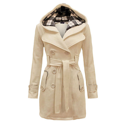 

Women's Coat Solid Colored Check Pattern Fall Coat Long Going out Long Sleeve Woolen Coat Tops Wine