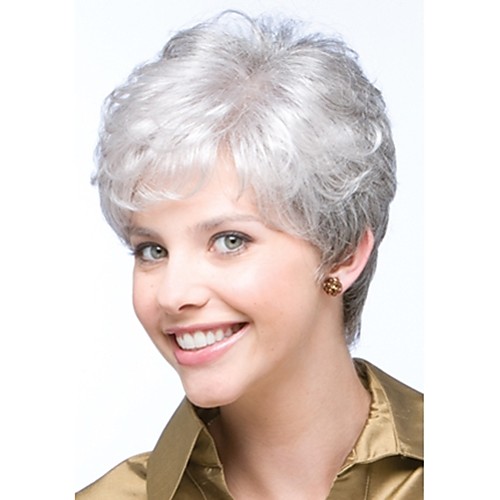 

Synthetic Wig Curly Kardashian Curly Pixie Cut With Bangs Wig Short Grey Synthetic Hair Women's Side Part Glueless White StrongBeauty